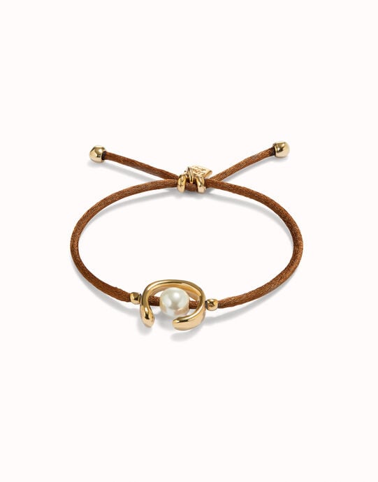 Brown cord bracelet with a pearl